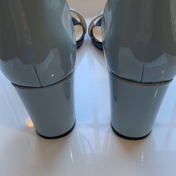 Nine West Paisley Open Toe Blue Patent Leather Block Heel Sandals - Picture 11 of 16